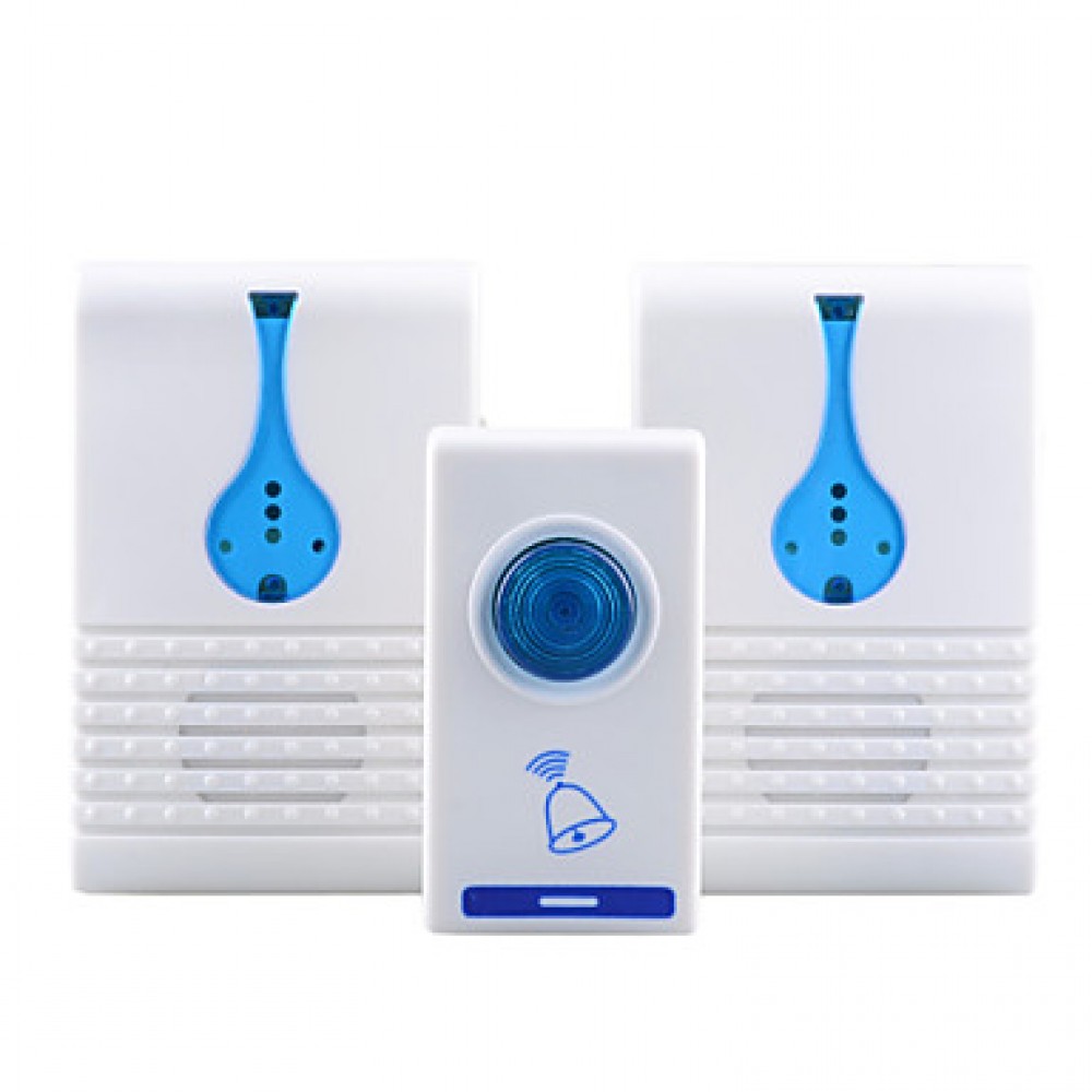 501K3 32-Melody Wireless Remote Control Transmitter + 2 Receivers Doorbell Set - White + Blue