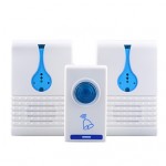 501K3 32-Melody Wireless Remote Control Transmitter + 2 Receivers Doorbell Set - White + Blue