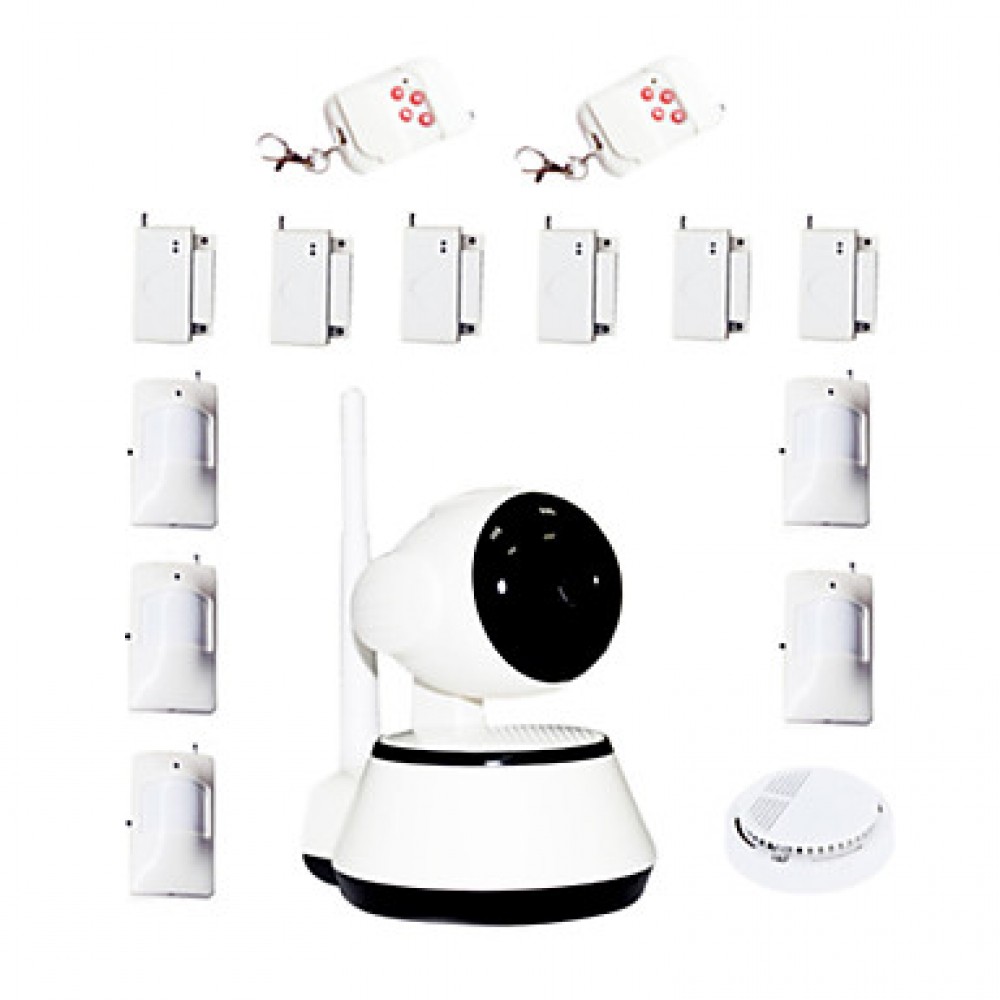 WIFI Intruder Home Alarm IP Camera Wireless Security System With 6 Door Sensor 5 Infrared Motion PIR 1 Smoke Detector  